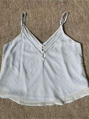 Light Blue Dot-Textured Lace-Trim Cami Tank